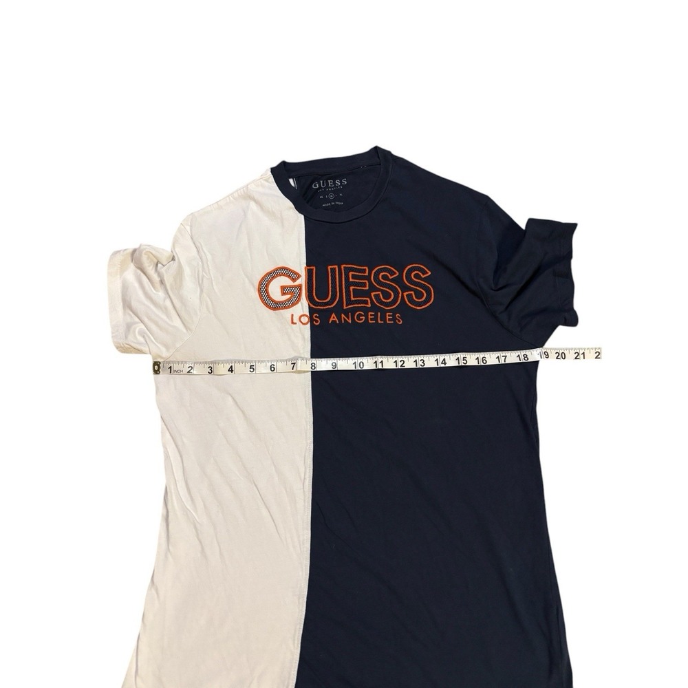 Guess Colorblock Graphic Tee White Blue Mens Size Medium Spellout Embroidered - Picture 7 of 8